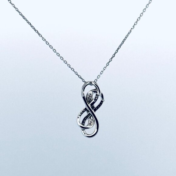 Estate Sterling Silver 925 Infinity Loop Necklace with CZ Accents, 18”, Italy - Picture 3 of 13